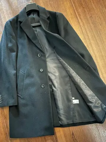 블랙 체스터 코트 울 혼방