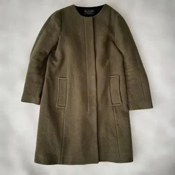 맥피 노카라 집업 코트 라운드 칼라 카키 38