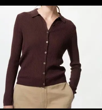 UNIQLO 메리노 블렌드 리브 폴로 가디건 S