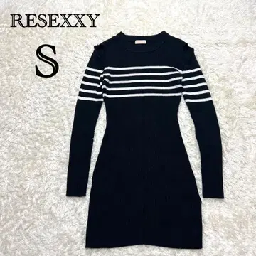 리젝시 숄더 오픈 타이트 니트 원피스 블랙 보더 S