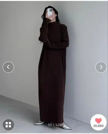 wee9s 데일리 데일리 슈퍼 스트레치 플리츠 원피스 [긴팔] 브라운