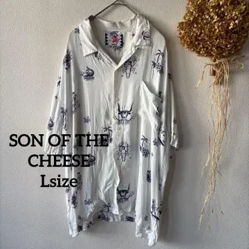 [사노바치즈] L 남성용 반팔 올 패턴 레이온 셔츠 화이트