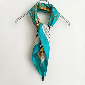 라이트 블루 빈티지 실크 100% 태양 무늬 대형 스카프