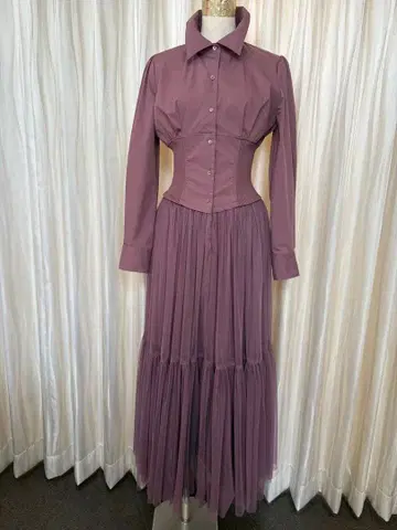 퍼플 롱 원피스 긴팔