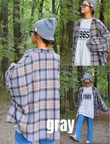 택 포함 새상품 시마무라 nozomi 콜라보 체크 셔츠 그린