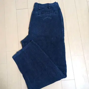 다크 블루 와이드 레그 데님 팬츠