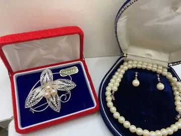 진주 목걸이 귀찌 세트