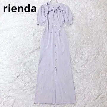 리엔다 롱 원피스 니트 퍼프 슬리브 리본 펄 반팔