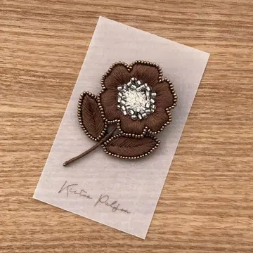 자수 브로치 커피색 플라워