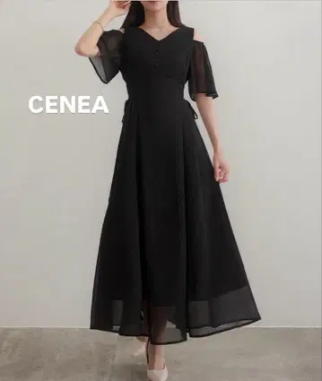 쉬폰 오프숄더 반팔 원피스 블랙