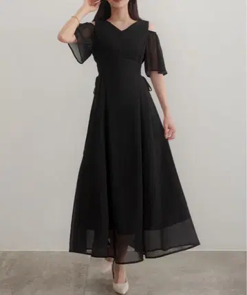 쉬폰 오프숄더 반팔 원피스 블랙