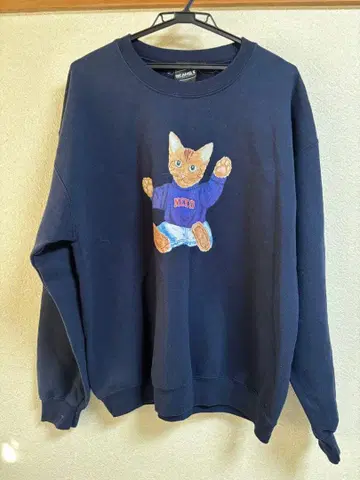 BEAMS T 고양이 자수 네이비 트레이닝복