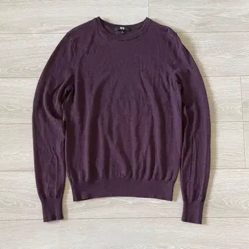 울 100% 퍼플 크루넥 스웨터 M