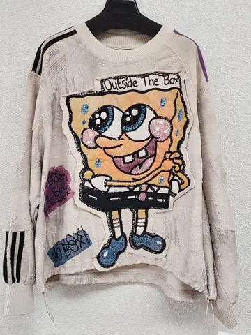 새상품 미사용 스펀지밥 비즈 장식 트레이닝복 루즈한 사이즈 데미지풍