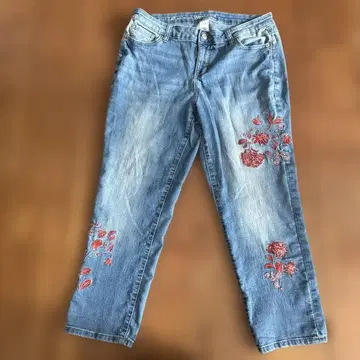청바지 자수 허리 포트 여성용 시그니처 핏