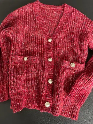 리브 니트 빨간색 가디건 N. 겨울 크리스마스