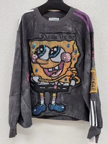 새상품 미사용 스펀지밥 비즈 장식 트레이닝복 루즈한 사이즈 데미지풍