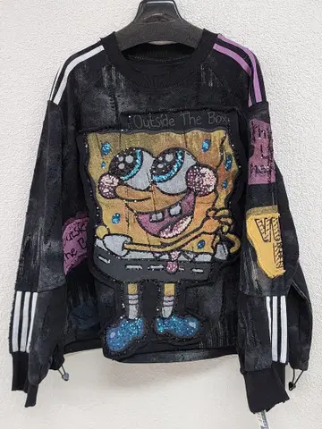 새상품 미사용 스펀지밥 비즈 장식 트레이닝복 루즈한 사이즈 데미지풍