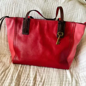 FOSSIL 가죽 토트백 빨간색 바이컬러