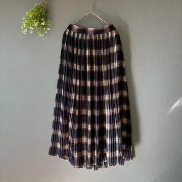 OFUON (M) 찰랑이는 플리츠 스커트 클래식 체크 가을 컬러 롱 기장