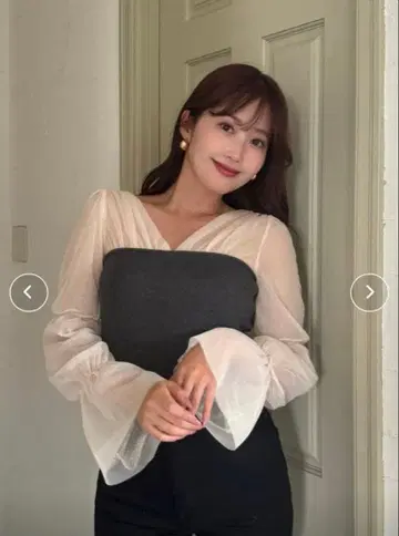 [ 완판템 ] Tulle Sleeve Knit Top / Herlipto