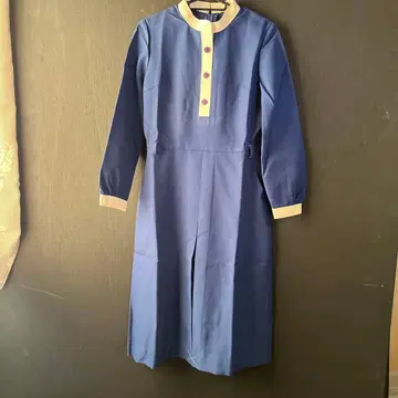 쇼와 레트로 파랑 긴팔 원피스 새상품 빈티지