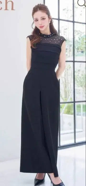 다리치 펄 비쥬 넥 와이드 베어 올인원 BLK