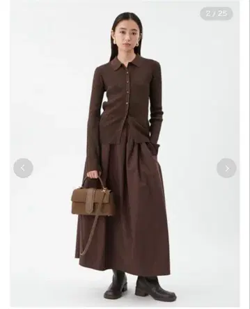 미라 오웬 폴로 카라 니트 턱 플레어 스커트 코디 SET