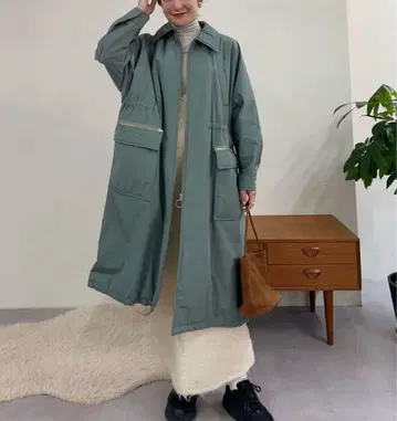 시너리 [가볍고 따뜻한] 충전솜 롱 코트 그린 38 사이즈