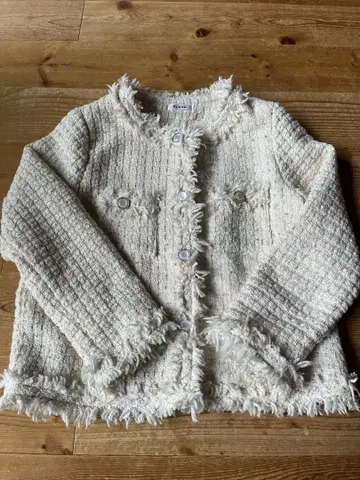 Frene 노카라 트위드 자켓 화이트 골드