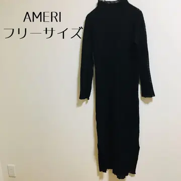 [ AMERI 아메리 ] 블랙 시스루 원피스 보틀넥 슬릿