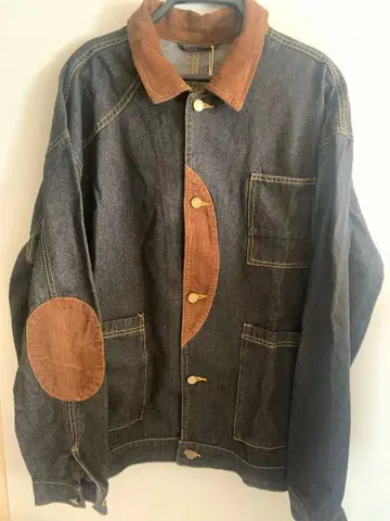 karaku 데님 자켓 팔꿈치 패치 옷깃 코듀로이 XXL 사이즈