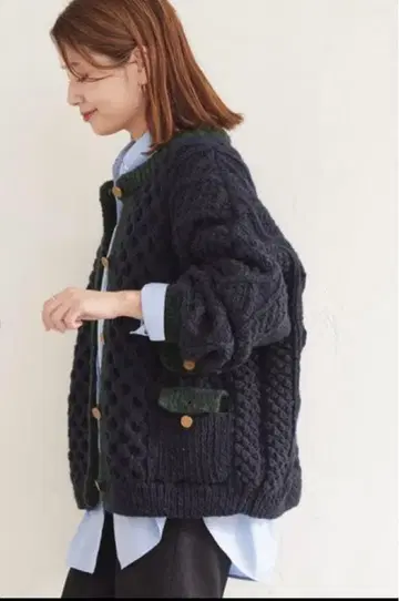 저널 스탠다드 케이블 짜임 니트 가디건 네이비