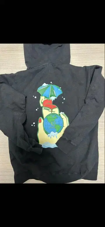 엑스라지 지구 디자인 후드 부착 후드티 다크 그레이