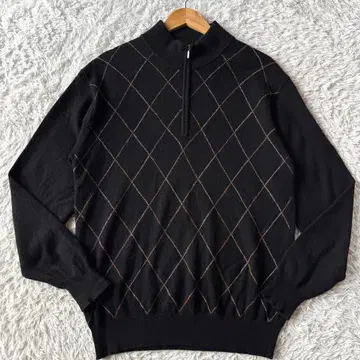 새상품급 콜시니 하프 지퍼 니트 스웨터 아가일 캐시미어 블랙 XL