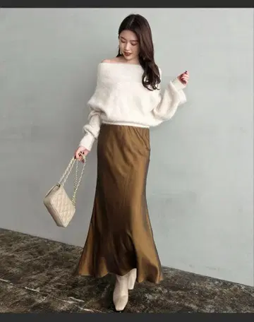 브라운 플레어 스커트 롱