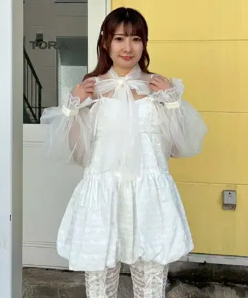 CANDY STRIPPER 튤 블라우스 셔츠 상의 리본 드레스