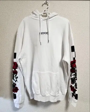 LEGENDA 빨간색 장미 자수 후드티 화이트