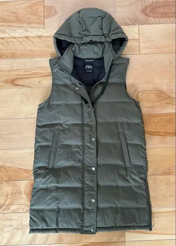 [ ZARA ] 후드 부착 롱 다운 베스트 다운 자켓 S