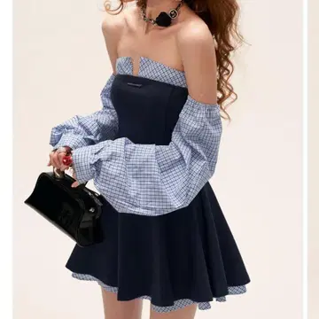 urban sheek Plaid Lantern Sleeve Dress