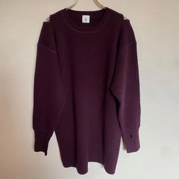 6 로쿠 [ ROKU ] 프리 사이즈 퍼플 니트 긴팔 숄더 2홀 니트