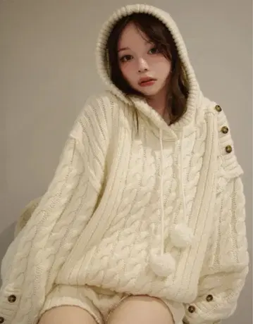 andmary Yara cable knit set up ivory