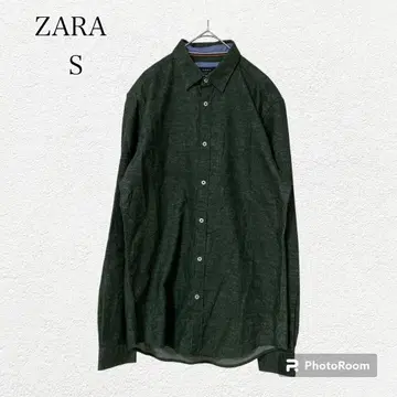 [ 자라 ] 남성용 플란넬 셔츠 긴팔 코튼 무지 다크 그린 짙은 녹색 S