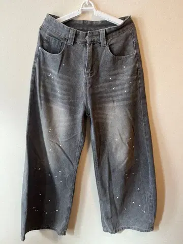 그레이 와이드 레그 데님 팬츠