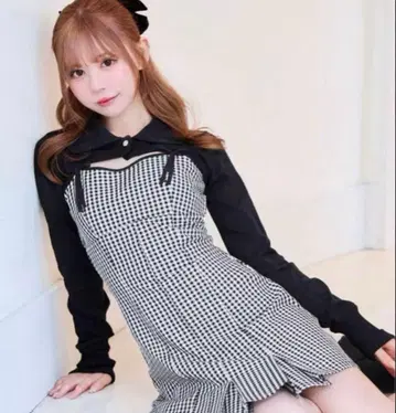 미셸 마카롱 깅엄 체크 원피스 세트 프리 사이즈