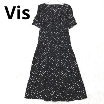 빅 반팔 원피스 롱 도트 물방울 V넥 플레어 고급 블랙