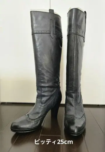 25cmPitti 블랙 가죽 힐 롱 부츠