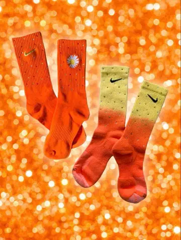2켤레 세트 nike 반짝이 삭스 스와로브스키 포함 양말 오렌지 컬러