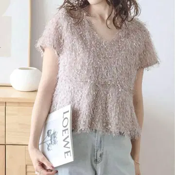 프린지 디자인 V넥 반팔 상의