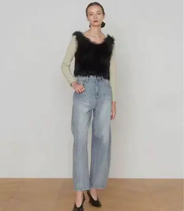 Sea Room 블랙 퍼 베스트 사이즈 FREE